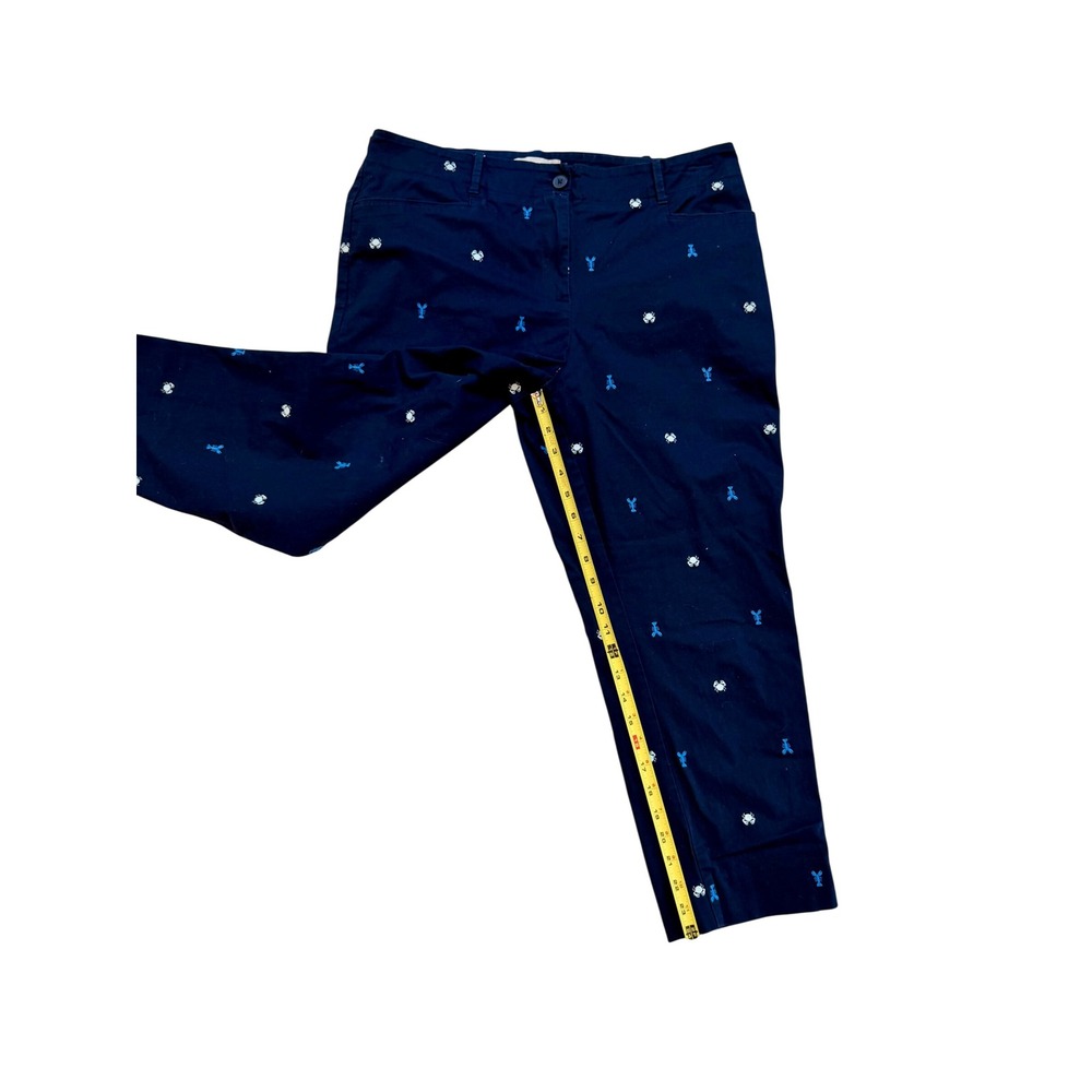 Talbots Navy Blue Embroidered Lobster Crab Nautical Chino Pants Womens 14 Crop - Picture 3 of 5